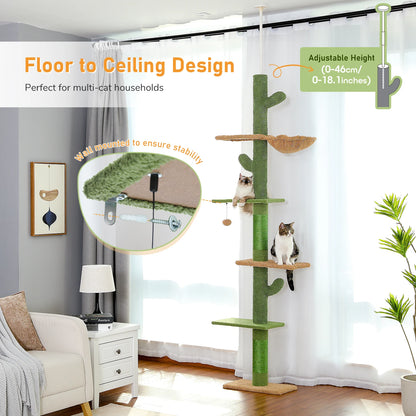 5-Tier Floor-to-Ceiling Cactus Cat Tower