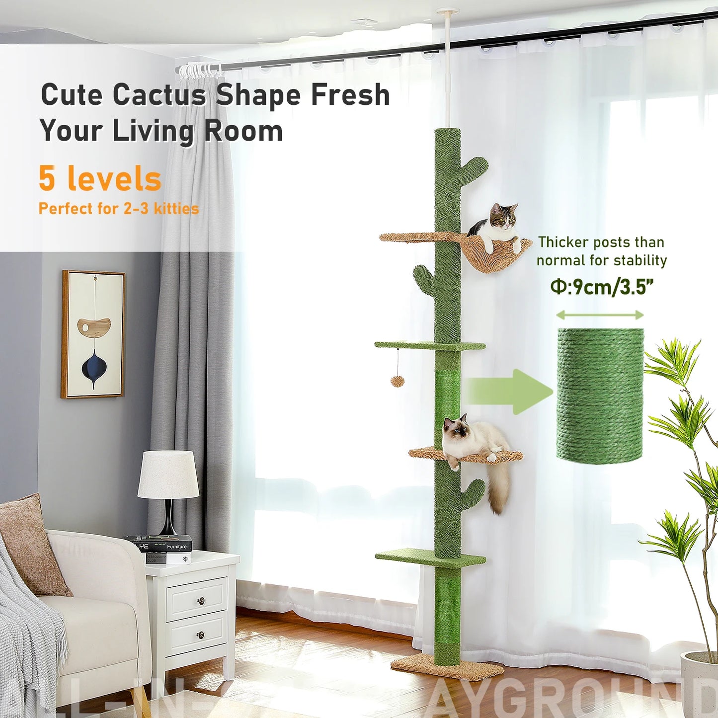 5-Tier Floor-to-Ceiling Cactus Cat Tower