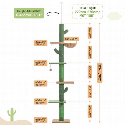 5-Tier Floor-to-Ceiling Cactus Cat Tower